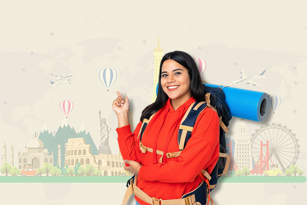 Smiling woman traveller with backpack ready to explore, supported by FatakPay personal loan.